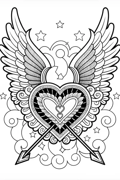 Winged Heart with Arrow Coloring Page