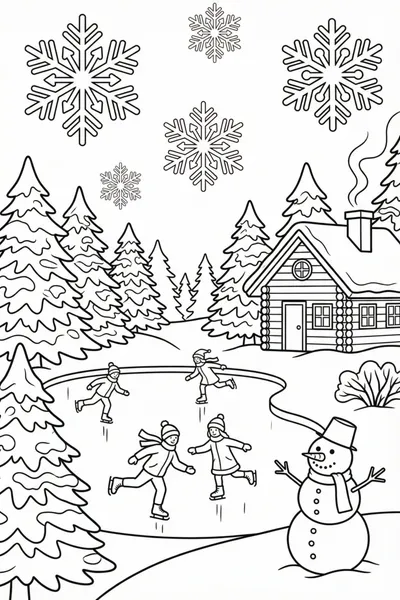 Winter Skating Scene Coloring Page