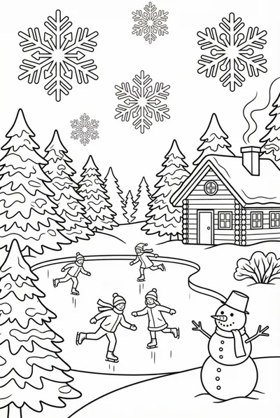 Winter Skating Scene Coloring Page