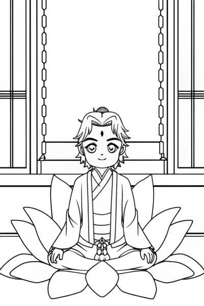 Demon Slayer meditating on a lotus