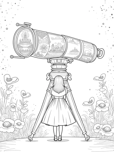 Alice discovering a magical telescope