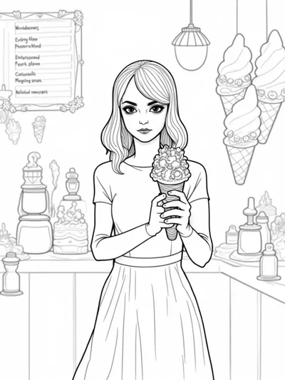Wednesday Addams in an ice cream parlor