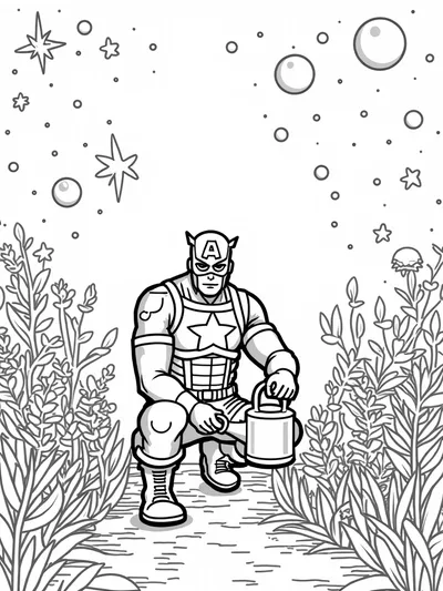 Captain America in a garden