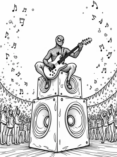 Spider-Man playing guitar at a festival