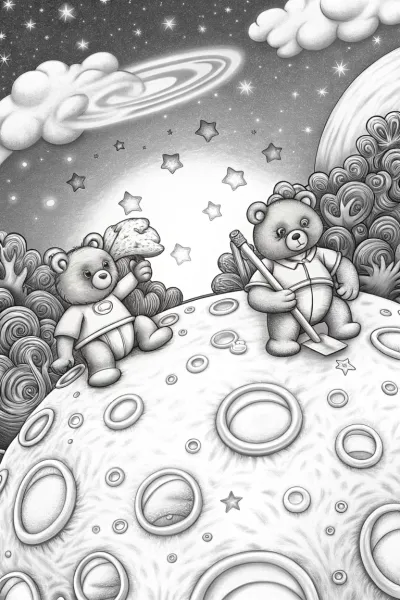 Care Bears gardening on an asteroid
