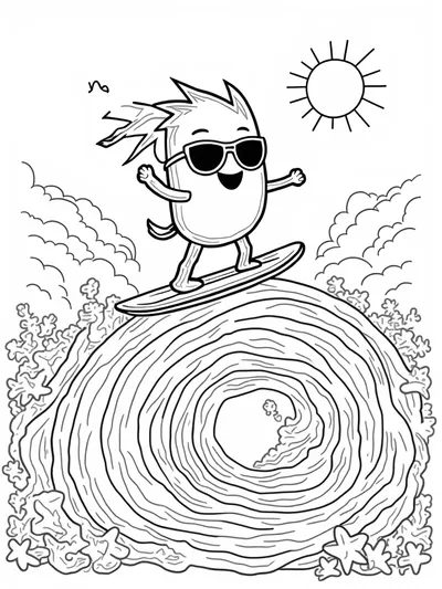 Lightning bolt surfing on a rainbow wave