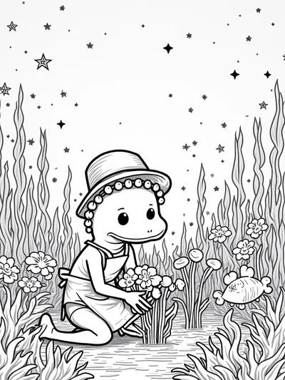 Axolotl gardening under the moonlight
