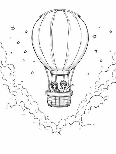 Anime characters in a hot air balloon