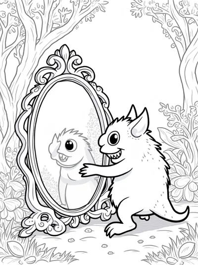 Monster looking in a mirror