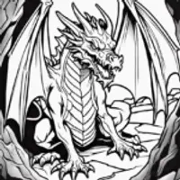 Mighty Dragon in the Cave Coloring Page