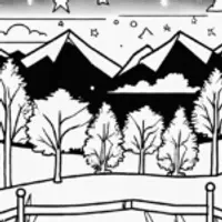 Starry Night Over Mountains Coloring Page