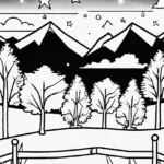 Starry Night Over Mountains Coloring Page