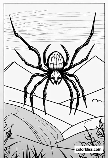 A coloring page of Spider in the Mountains Coloring Page