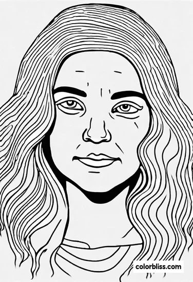 A coloring page of Serene Smiling Girl Coloring Page