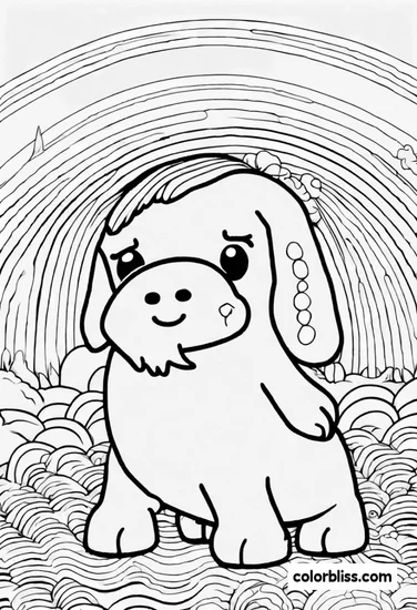 A coloring page of Buddy the Dog Meets the Rainbow