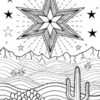 Desert Sun and Starry Night Coloring Page