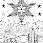 Desert Sun and Starry Night Coloring Page