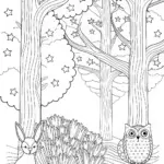 Mystical Night Forest with Stars and Moon