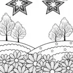 Mountains Under Starry Sky Coloring Page