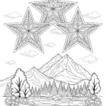 Starlit Mountain Landscape Coloring Page