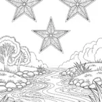 Mountain Stream and Starry Reflection Coloring Page