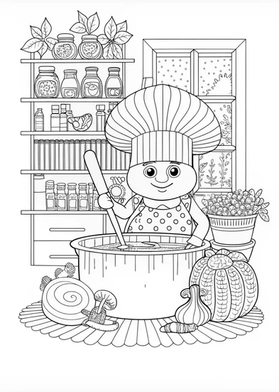 A coloring page of Smiling Mushroom in the Garden