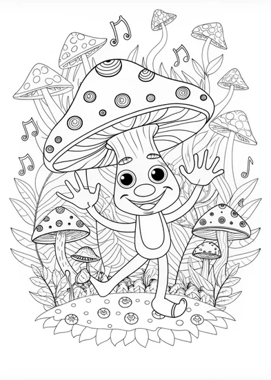 A coloring page of Giant Mushroom in the Forest