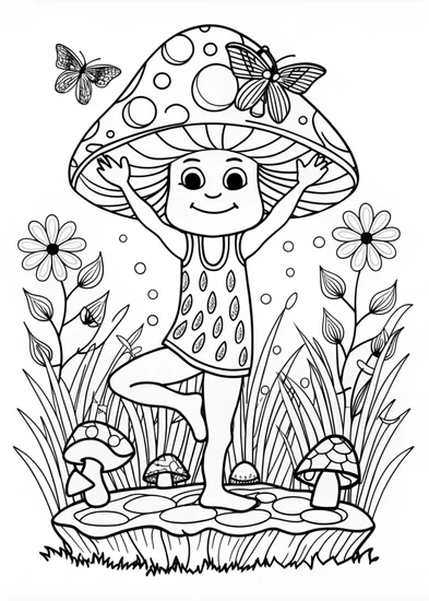 A coloring page of Whimsical Forest Mushrooms Coloring Page