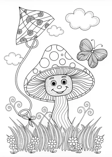 A coloring page of Happy Fungus Coloring Fun