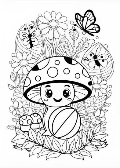 A coloring page of Enchanted Mushroom Forest Coloring Page
