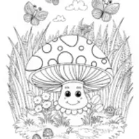 Happy Mushroom Coloring Page