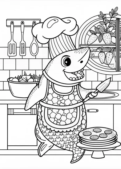 A coloring page of Sharky’s Underwater Cooking Adventure