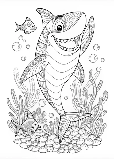 A coloring page of Shark Adventure in the Mountains Coloring Page