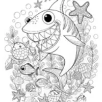 Smiling Shark in the Ocean Coloring Page