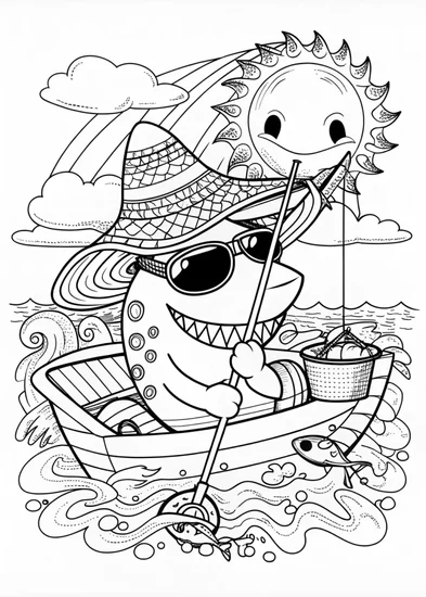 A coloring page of Sharky the Shark in the Ocean Adventure