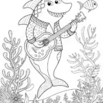 Rockin’ Shark with Guitar Coloring Page