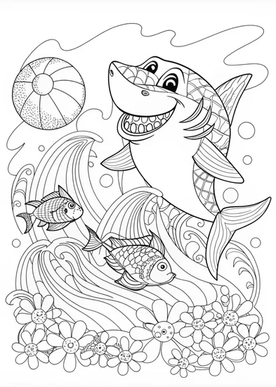 A coloring page of Shark’s Lake Adventure Coloring Page