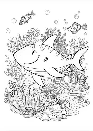 A coloring page of Shark Adventures in the Ocean
