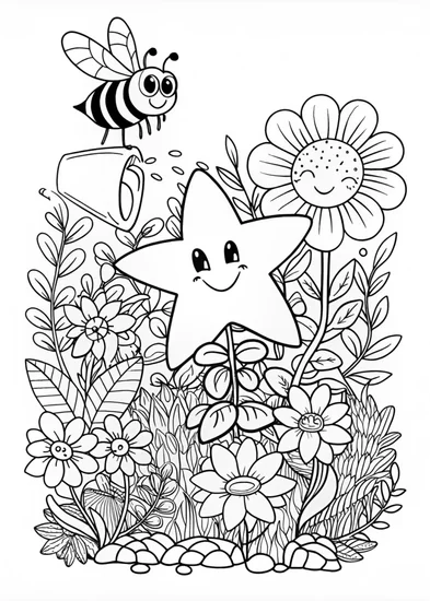 A coloring page of Flower Fields and Flying Bee Adventure