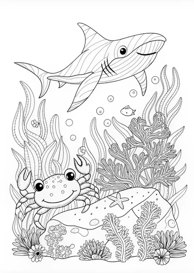 A coloring page of Bruce the Shark’s Underwater Adventure Coloring Page