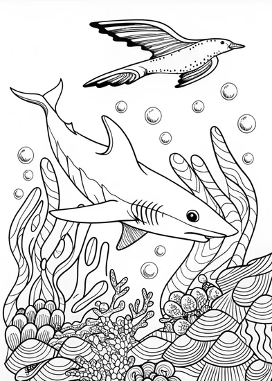 A coloring page of Shark’s Oceanic Adventure Coloring Page