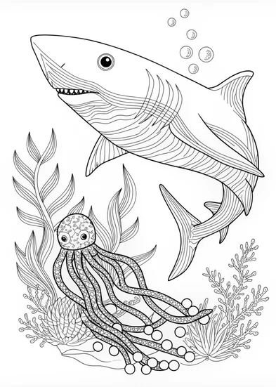 A coloring page of Oceanic Adventure with Shark
