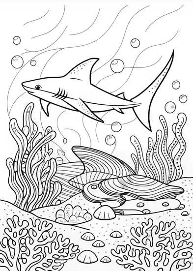 A coloring page of Great White Shark Underwater Adventure
