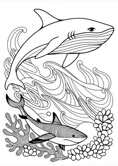A coloring page of Sharks Underwater Adventure Coloring Page