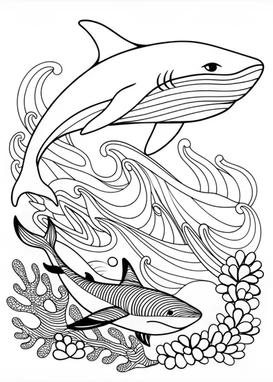 A coloring page of Sharks Underwater Adventure Coloring Page