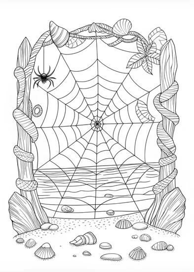 A coloring page of Giant Spider on Its Web Coloring Page