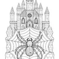 Castle and Spider Web Adventure Coloring Page