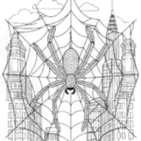 Giant Spider Over the City Coloring Page