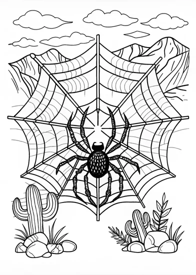 A coloring page of Giant Spider in the Web Coloring Page