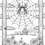 Spider’s Web in Nature Coloring Page
